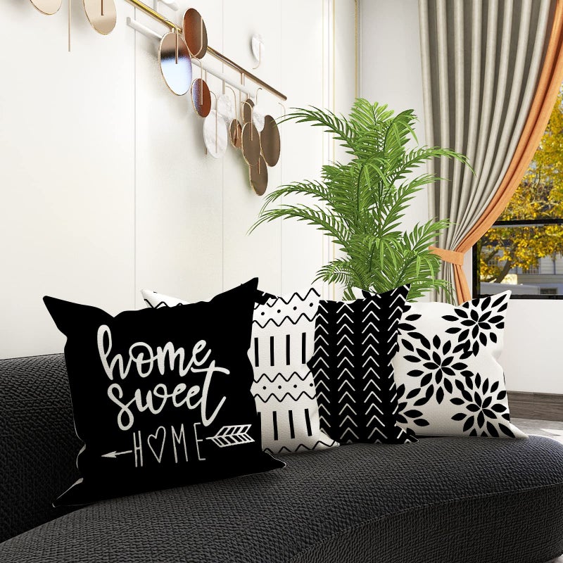 YCOLL Pillow Covers 20x20 Set of 4, Modern Sofa Throw Pillow Cover, Decorative Outdoor Linen Fabric Pillow Case for Couch Bed Car, Black - Image 3